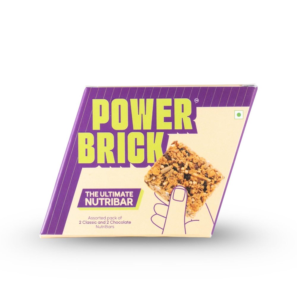 GauNeeti Power Brick Nutribar for Healthy Snacking | Seeds, Oats, Dry Fruits - Roasted in A2 Ghee, Jaggery and Honey | Assorted Box of 4 Pieces (2 Classic + 2 Chocolate) | 120 Grams