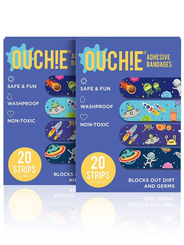 Aya Papaya Ouchie Non-Toxic Printed Bandages Combo Set Of 2 (2 X 20= 40 Pack)- Space Blue