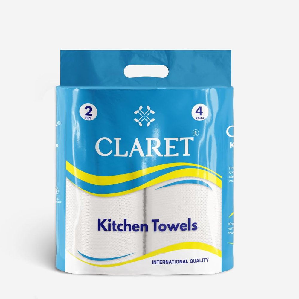 Claret Kitchen Towel Tissue Paper Roll Napkin | Soft & Highly Absorbent | 2 Ply | 60 Pulls | Pack Of 4 | Ideal For Cleaning Kitchen Accesssories Microwave & OTG