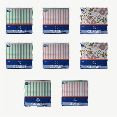 Claret 2-Ply Printed Table Napkins, Multi Design and Colors, 50 Sheets per Pack, Pack Of 8, 30x30 cm - Soft, Absorbent, Napkins for Daily Use, Dining, Parties, Events and Special Occasions