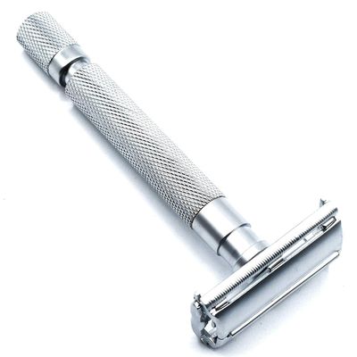 Double Edge Safety Razor, Butterfly Opening, Stainless Steel, Silver, Unisex Heavy weight Razor With 5 Blades