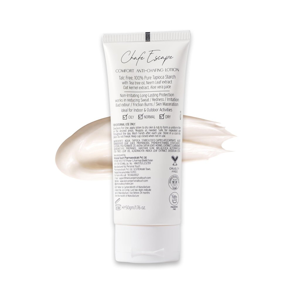Personal Touch Chafe Escape Anti Chafing Cream for Inner Thighs & Underarms | Sweat & Friction Protection Cream | Talc Free, Non-Greasy, Quick Absorbing | For Sports & Daily Use | Unisex | 50 g
