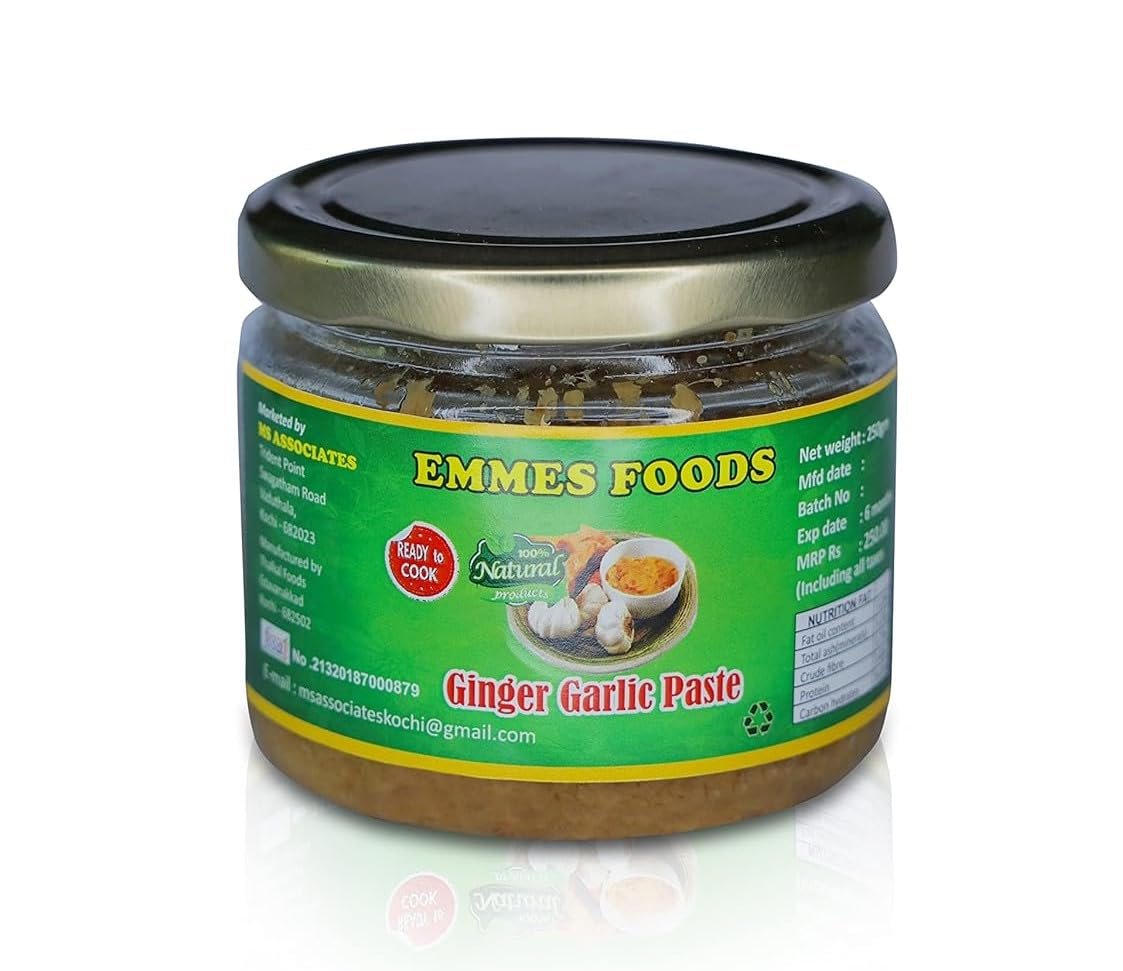 Pure Homemade Quality Paste Ginger Garlic Paste | Emmes Foods| Paste for Cooking | | Fresh Natural Ginger Garlic Paste 250 GMS -bottle