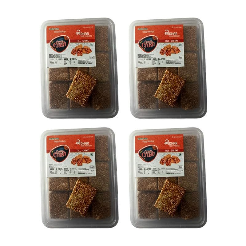 Crave Crush White Till Chikki | Organic Preservatives Free | Healthy Crunchy and Crispy Traditional Indian Sweets | 500 Gm | Pack of 4