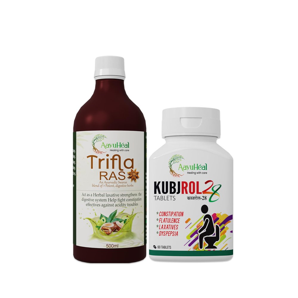 AayuHeal Combo of Triphala Ras & Kubjrol-28 Tablets | Ayurvedic Relief for Constipation, Digestion & Spinal Health | Natural Detox & Posture Support | 100% Herbal | Made in India
