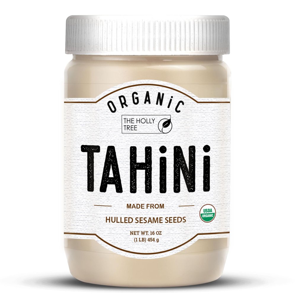 Organic Tahini 454g - Hulled Sesame Seeds - Ideal Tahini for Hummus - Smooth and Nutty Spread - 100% Pure and Natural - The Holly Tree
