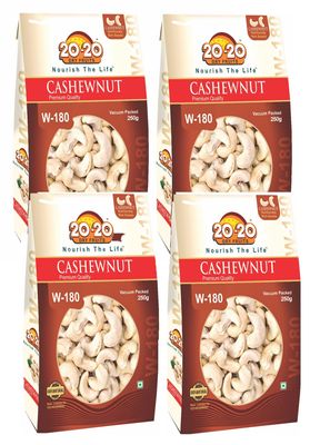 20-20 Dry Fruits Whole Cashew 250g (250gx4) | Big Size Cashew Nuts | Plain Kaju Dry fruits | Buttery, Rich Flavor & Crunchy Texture | W-180 (Pack of 4)