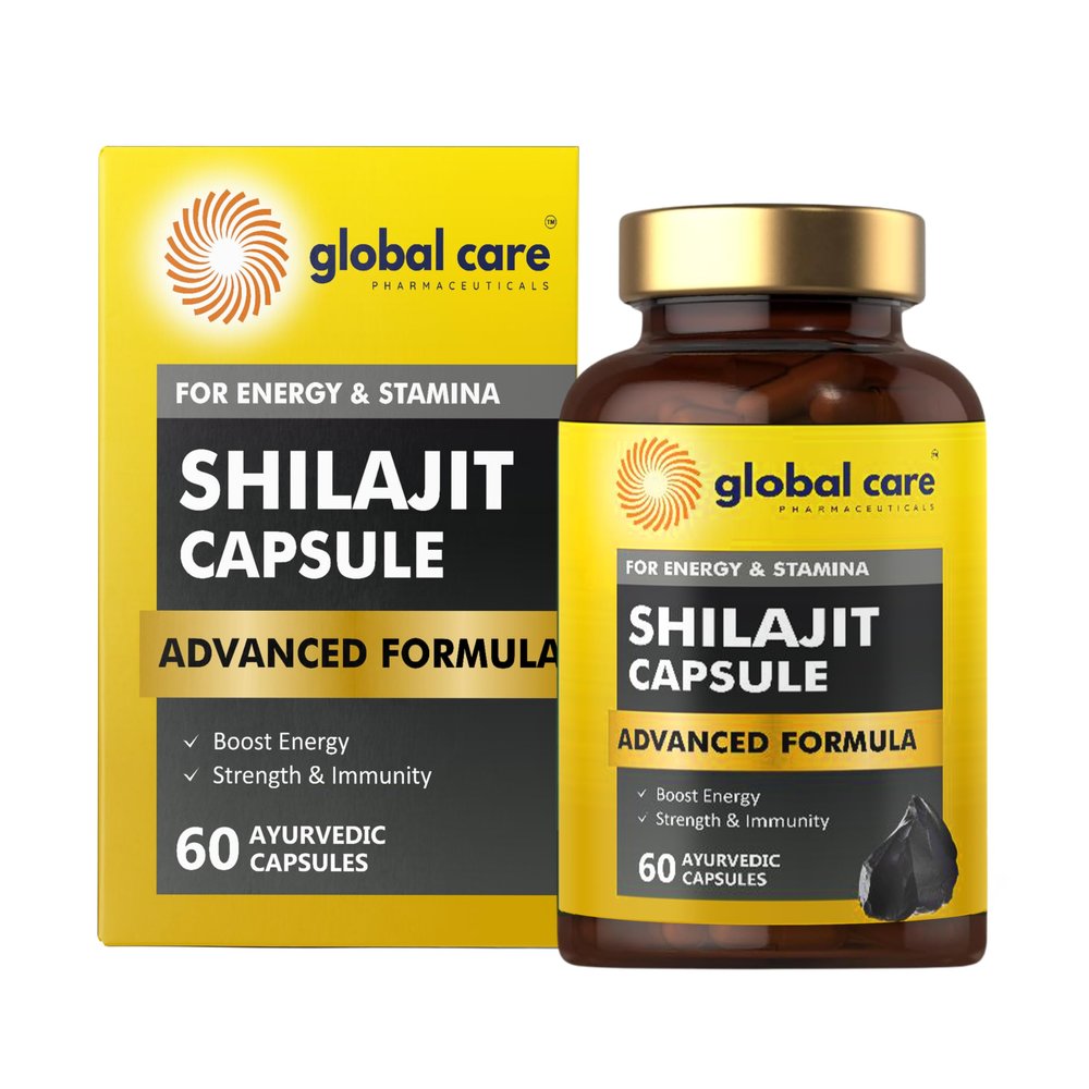 Global Care Shilajit Capsule for Men  Energy, Strength & Immunity Booster | Ayurvedic Vitality Supplement with Safed Musli, Ashwagandha, Gokhru | 60 Veg Capsules for Stamina & Performance