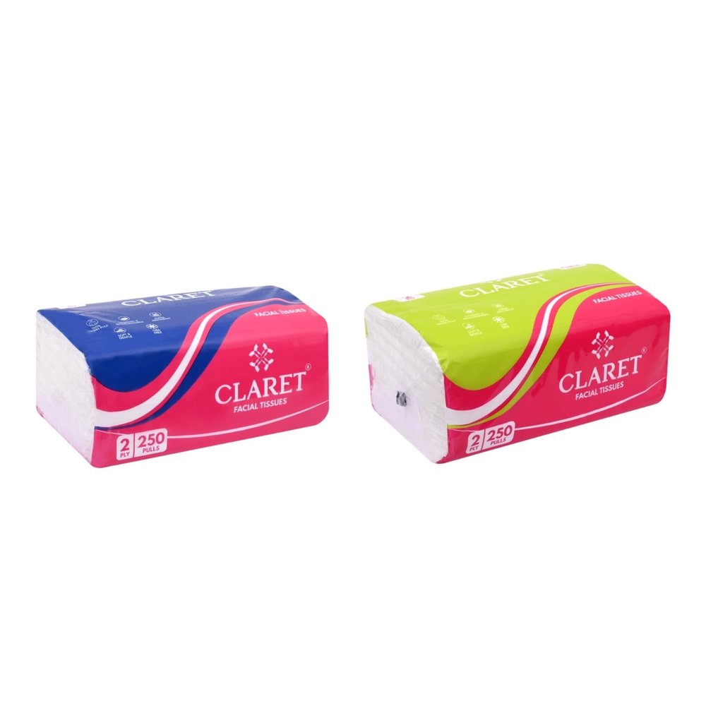 Claret 2-Ply Facial Tissue | Makeup Removal Tissue Wipes | Tissue Paper For Office Desk | Car Accessories | 250 Pulls Super Soft & Highly Absorbent | Pack of 2