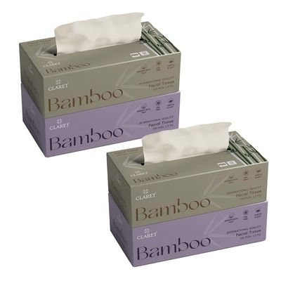 Claret Bamboo 2-Ply (18 x 20 cm) Facial Tissue | 100 Pulls | Bamboo Rich Pulp | OBA Free | Gentle & Soft (Pack Of 4)