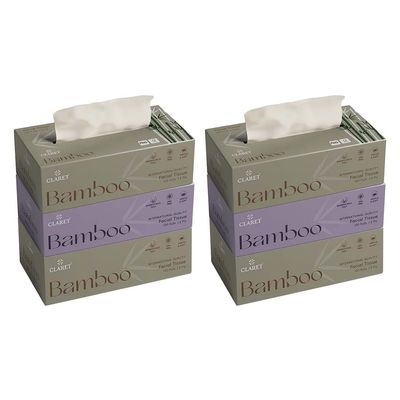 Claret Bamboo 2-Ply (18 x 20 cm) Facial Tissue | 100 Pulls | Bamboo Rich Pulp | OBA Free | Gentle & Soft (Pack Of 6)
