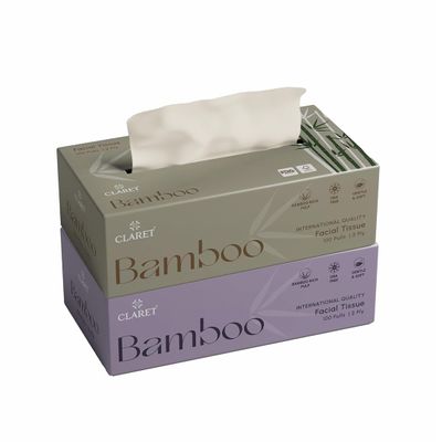 Claret Bamboo 2-Ply (18 x 20 cm) Facial Tissue | 100 Pulls | Bamboo Rich Pulp | OBA Free | Gentle & Soft (Pack Of 2)