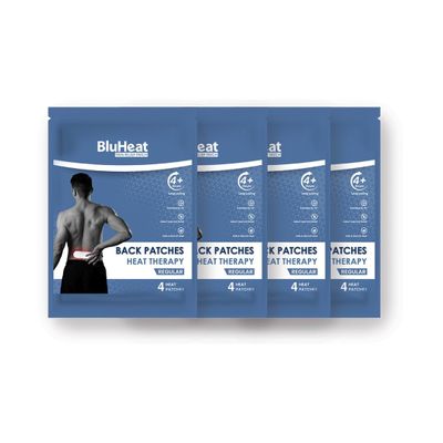 BluHeat Back Pain Relief Patches (pack of 4 pcs REGULAR) 4+ hours of Heat Therapy || Safe and Natural Odour-Free Air-Activated, Long-Lasting Ultimate Substitution for Hot Water Bags for All Skin Types
