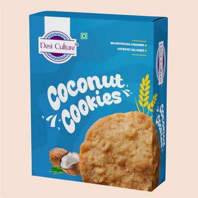 Desi Culture Coconut Cookies 200g | Real Coconut Flakes | Crunchy Handmade Bakery-Style Biscuits | Eggless Vegetarian Cookies | Healthy Tea Time Snack for Kids & Adults | Fresh & Hygienic Pack