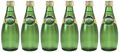 Perriers Sparkling Natural Mineral Water, Glass Bottles, 330ml Pack of 6