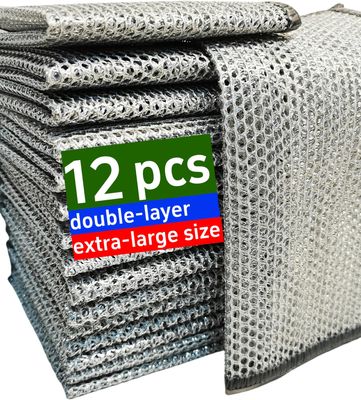 Extra-Large Size 12PCS Multipurpose Wire Dishwashing Rag,Non Scratch Wire Dishcloth, Reusable Steel Wool Scrubber,Non-Scratch&Quick-Drying&Odor-Resistant Multi-Purpose for Kitchen,Bathroom Cleaning