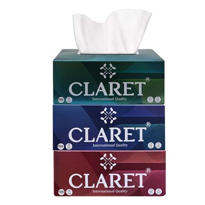 Claret 2-Ply Facial Tissue | Makeup Removal Tissue Wipes | Tissue Paper Holder For Office Desk | Car Accessories | 200 Pulls Each |Pack of 3