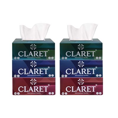 Claret 2-Ply Facial Tissue | Makeup Removal Tissue Wipes | Tissue Paper Holder For Office Desk | Car Accessories | 200 Pulls Each |Pack of 6