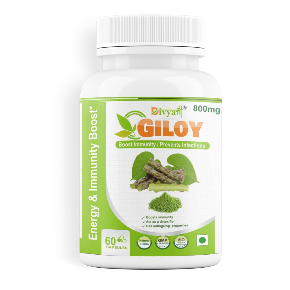 Divya Shree Giloy Capsules Natural Immunity Booster 800mg 60 Veg Capsules Supports Detox, Fever Relief & Respiratory Health