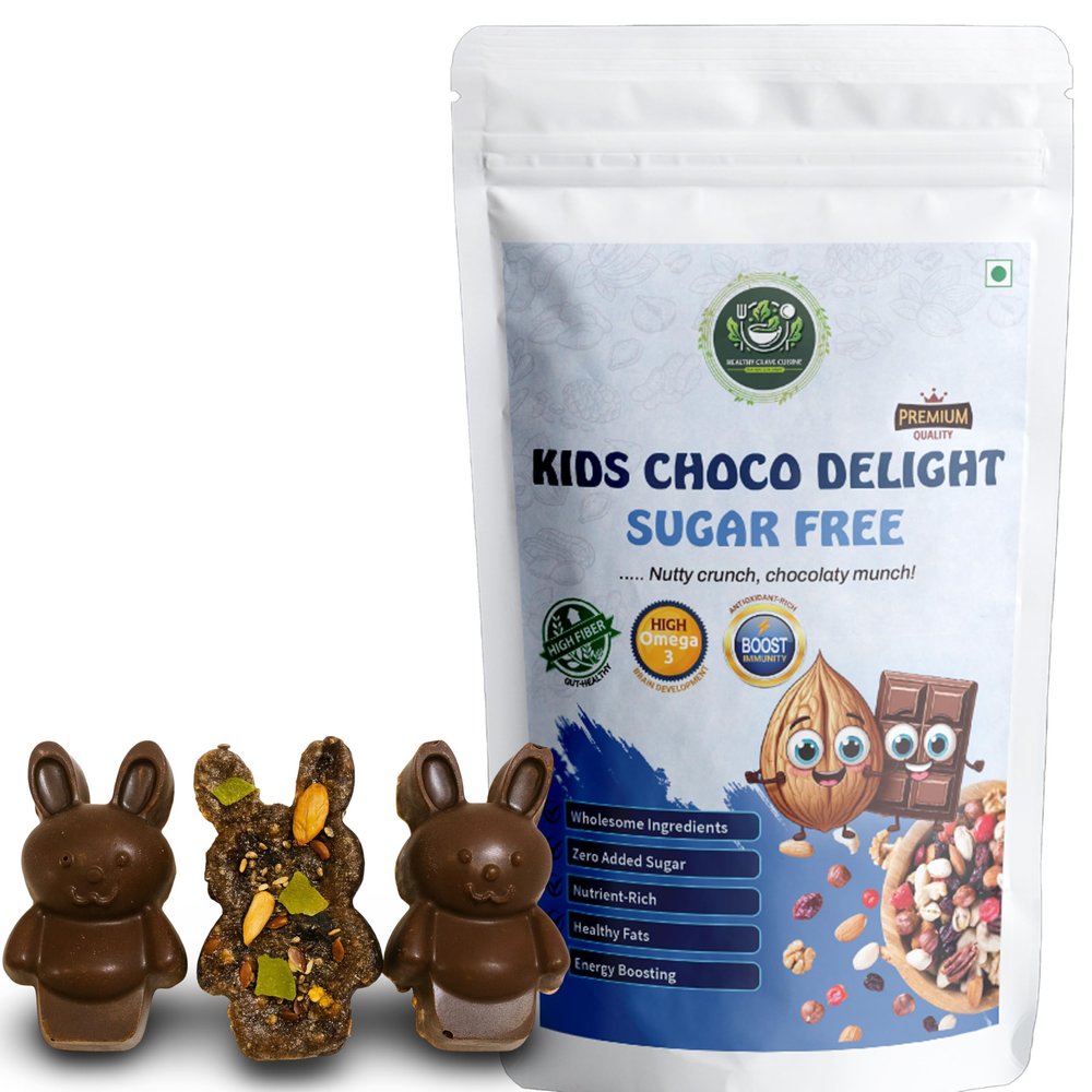 HealthyCrave Cuisine Kids Choco Delight  Sugar-Free Dry Fruit Chocolate Bites | High Fibre Omega Snack for School Tiffin | Gluten-Free Healthy Treat for Children | 250g