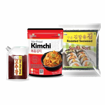 Korean Kimbap DIY Meal Kit | Make Your Own Sushi Rolls at Home | Includes Kimchi, Seaweed (Nori) & Gochujang Sauce | Fun, Easy, Vegan-Friendly | No Preservatives | Authentic Korean Snack Kit
