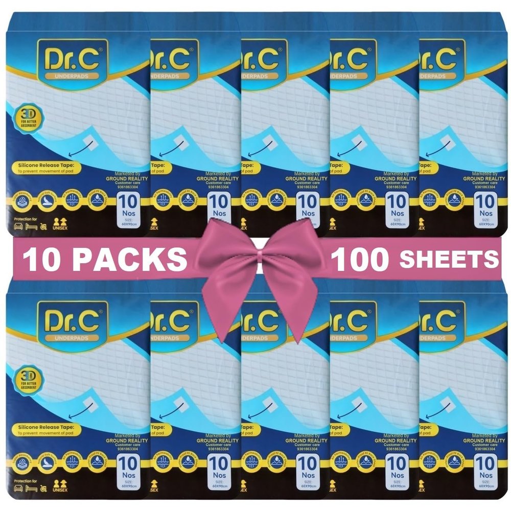 DR C Underpads (10X10=100 Sheets) Economy Pack 90x60 Large Size for Adults Elders Patients Baby Bed. Leak Proof Urinary Incontinence Under Pads with 3D Gel Core for Super Absorbency Hospital-Grade