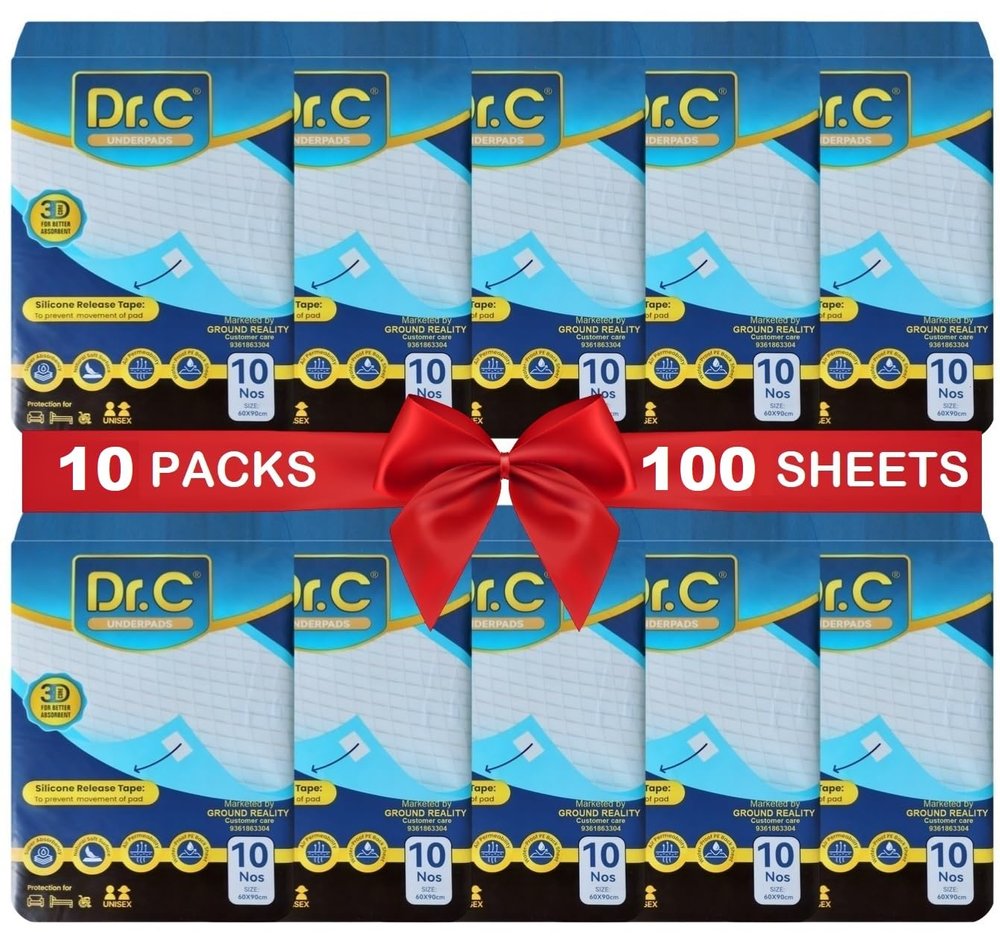 Dr C Underpads (10X10=100 Sheets) Economy Pack 90x60 Large Size for Adults Elders Patients Baby Bed with Hospital-Grade Gel Core for Super Absorbency, Leak Proof Urinary Incontinence Under Pads