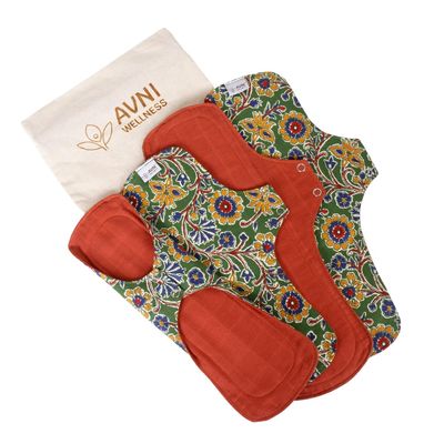 Avni Wellness - Lush Harmony Pack of 4 Cloth Pads, 2 XL + 2 XXL| Antimicrobial Washable Cloth Sanitary Pad | With Cloth Storage Pouch