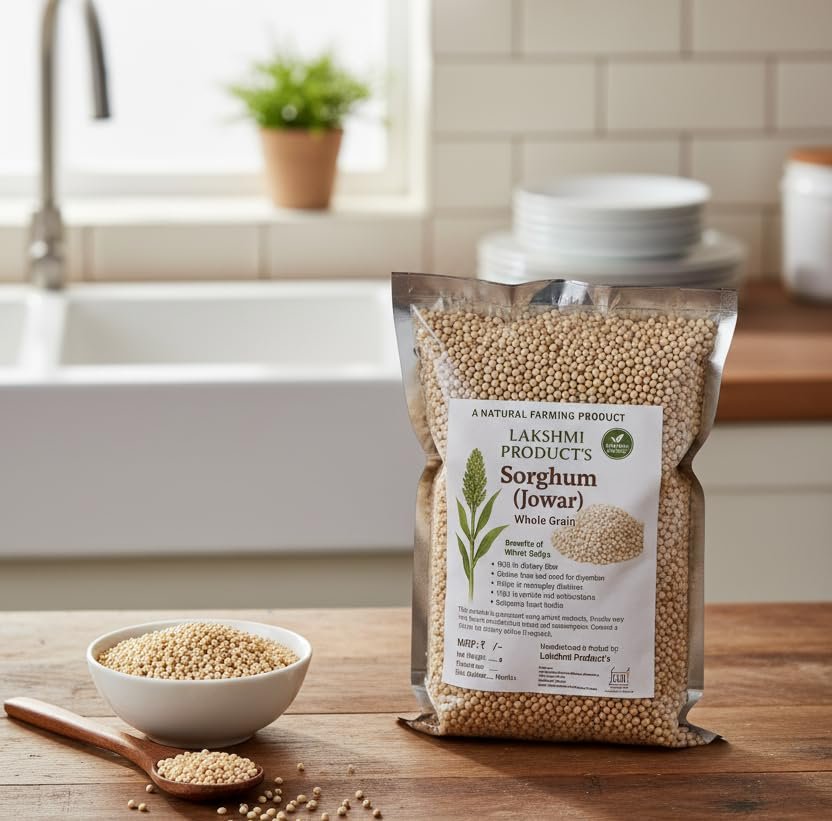 LAKSHMI Whole Jowar(Sorghum) (900 Gram) - Unpolished Natural Millet | Desi Grain's | Gluten Free Jowar | High Plant Protein & Fiber Rich (Net Quantity:-900 Gram's)