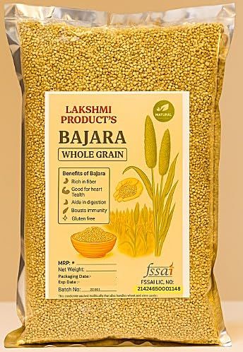 LAKSHMI Whole Bajara_Pearl Millet 900 Gram Pack Unpolished Natural Grain's | Desi Bajri | Gluten Free Bajra | High Plant Protein & Fiber Rich Desi Bajra Grain (Net Quantity :- 900 Gram)