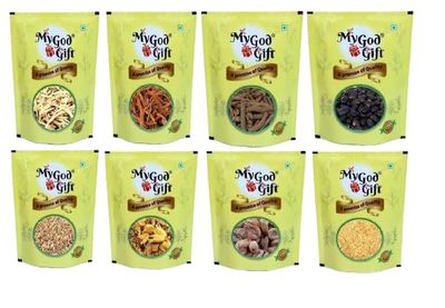 MY GOD GIFT combo - 8 Shatavar, Safed Musli, Ashwagandha, Kaunch Beej, gokhru, salam panja, rumi mastangi, salam mishri Seeds (280gm pack of 8)