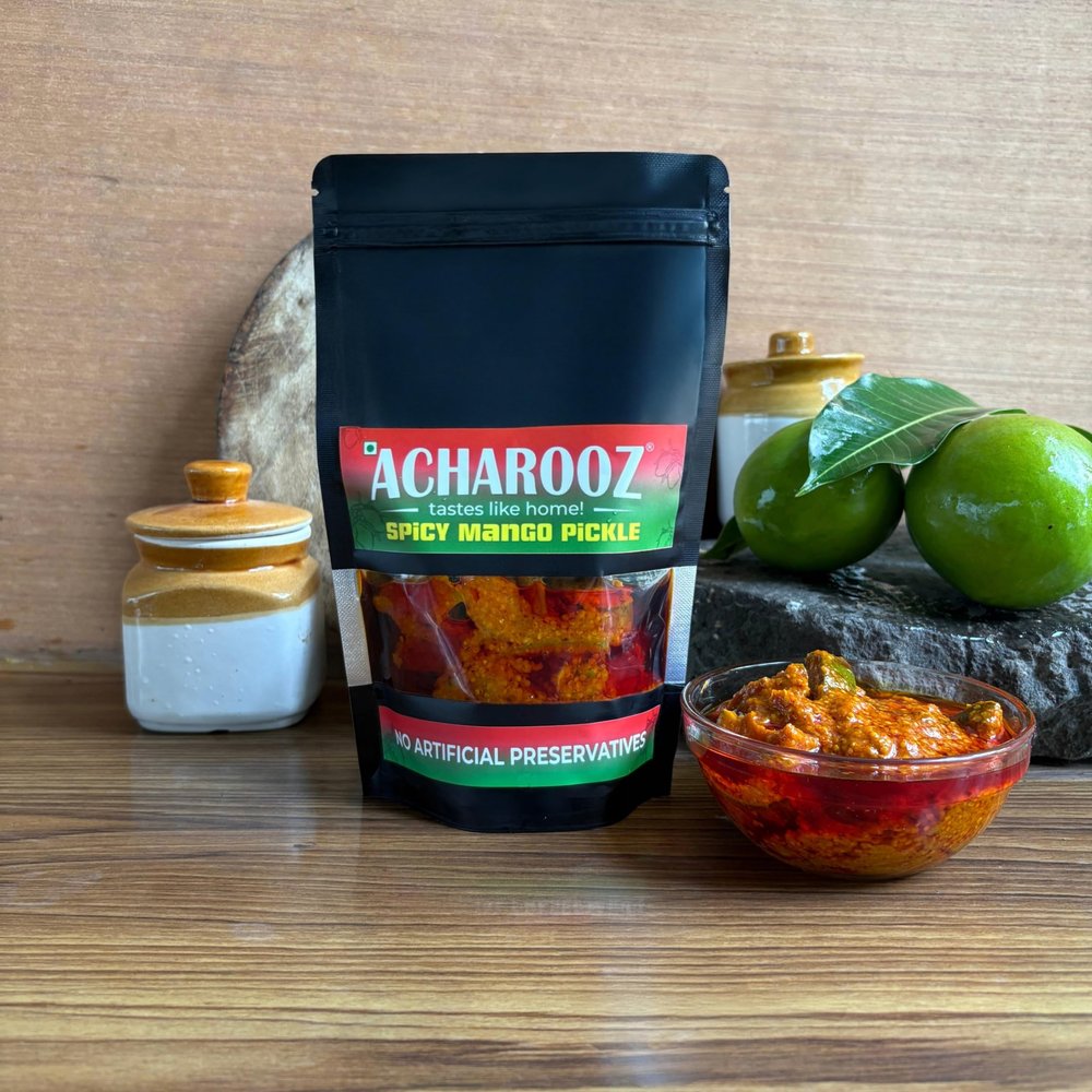 Acharooz Spicy Mango Pickle 350 gm Packet - Tangy & Spicy Indian Condiment - Boosts Immunity & Improves Digestion - Rich in Vitamins & Antioxidants - Daily Use Essential Nutrients & Fiber