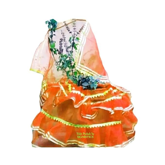 SIGNISTICS Tulsi Poshak for Plant Pot On Vivah & All Occasions (Lehga & Chunni) - Pack of One Dress (3 Orange)