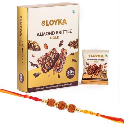Loyka Rakhi Gift Pack | Almond Brittle Chocolate with Designer Rakhi & Roli Chawal | Raksha Bandhan Gift for Brother