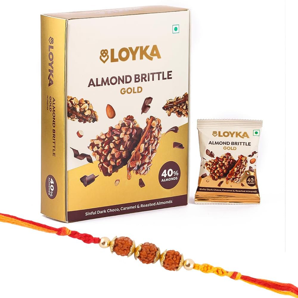Loyka Rakhi Gift Pack | Almond Brittle Chocolate with Designer Rakhi & Roli Chawal | Raksha Bandhan Gift for Brother