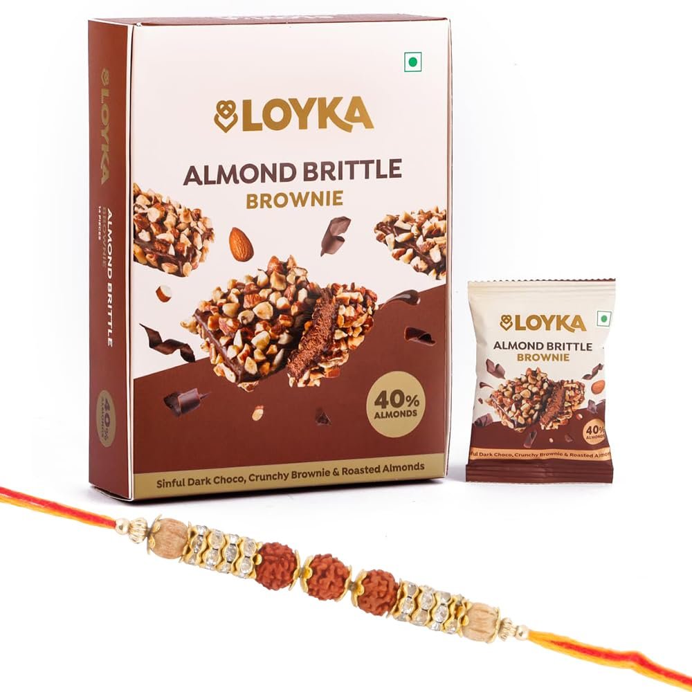 Loyka Premium Rakhi Gift Box | Almond Brittle Chocolate + Rakhi + Tilak | Raksha Bandhan Gift Combo for Brothers