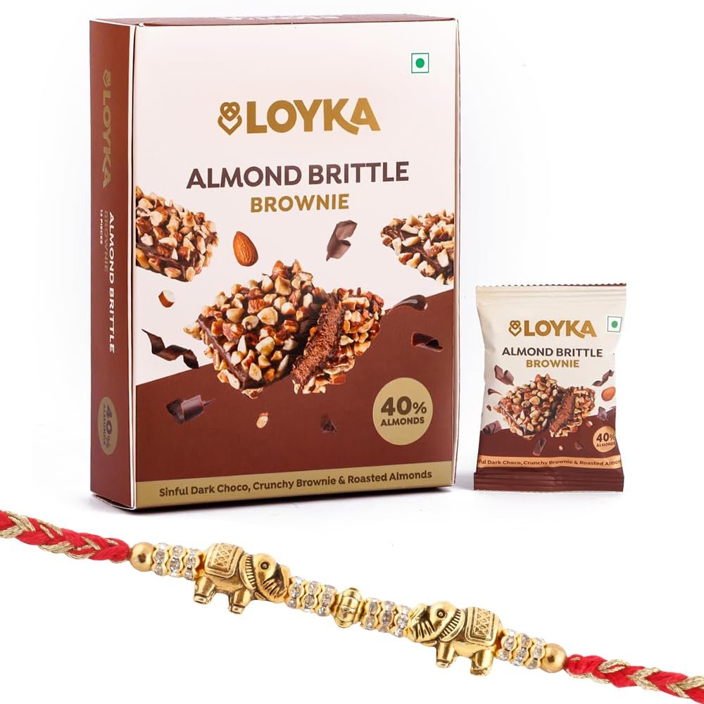 Loyka Rakhi Gift Pack | Almond Brittle Brownie with Designer Rakhi, Roli Chawal | Raksha Bandhan Gift Hamper for Brother