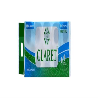 Claret 2-Ply Virgin Pulp Toilet Rolls (10 Rolls in 1 Pack | 180 Pulls Per Roll) - OBA-Free, Skin-Friendly, Tissue for Family Care, Bathroom Hygiene and Everyday Use (Pack Of 1)