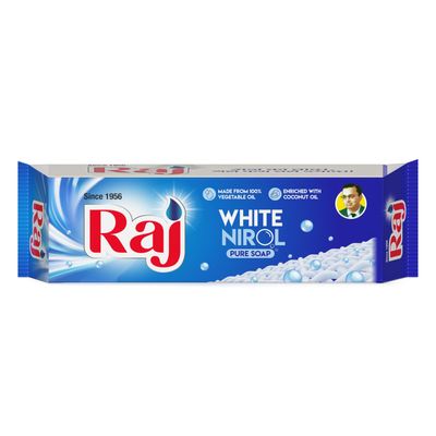 Raj White Nirol Laundry Soap Bar for Clothes - Tough on Stains, Gentle on Hands - Made with Vegetable oil & Enriched with Coconut Oil - 1kg (Pack of 1x1 kg)