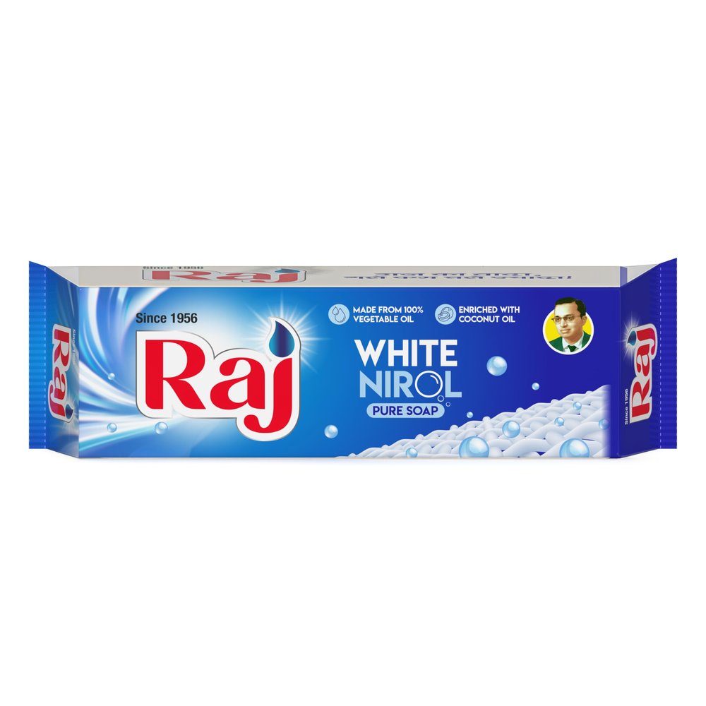 Raj White Nirol Laundry Soap Bar for Clothes - Tough on Stains, Gentle on Hands - Made with Vegetable oil & Enriched with Coconut Oil - 1kg (Pack of 1x1 kg)