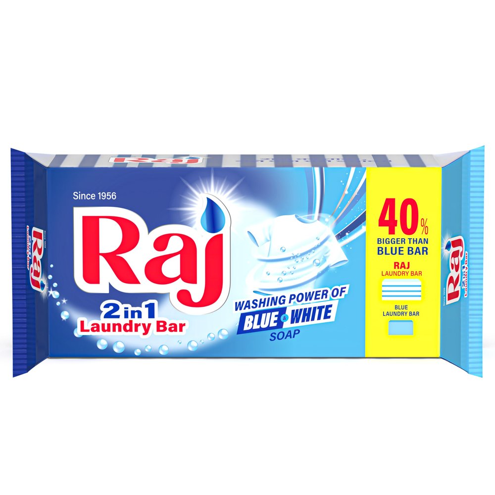 Raj 2 in 1 Laundry Detergent Bar For Clothes, Removes Tough Stains, 1kg (Pack of 1x1 kg)