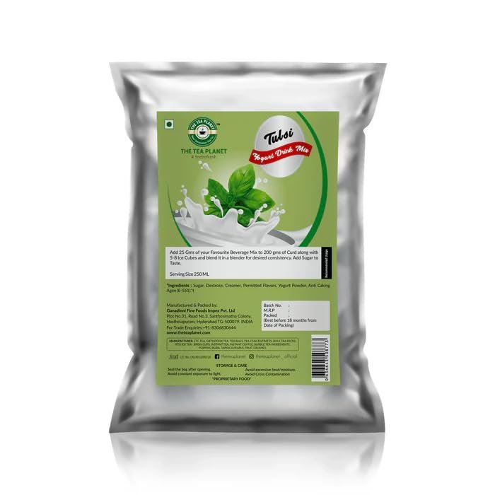 Tea Planet Tulsi (Basil) Lassi Premix Powder  1KG Bulk Pack | Herbal Yogurt Drink Mix with Refreshing Holy Basil Flavor | Instant Probiotic Summer Cooler with Yogurt Base & Natural Green Tint (INS 142)