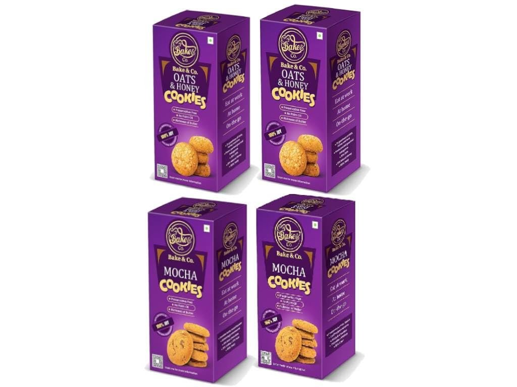 Bake & Co Cookies Biscuits Combo Pack of 4, Assorted Cookie, Goodness with Multi-Seeds & Micronutrients, Healthy Cookies For Adults & Kids, Indulgence Wholesome Everyday Snack (Pack of 4)