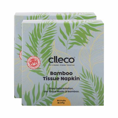 Clleco 2 Ply Bamboo Tissue Paper Box 30x30 cms, 50 Napkins per Pack, Ideal for Home, Car & Office, Eco-Friendly, Biodegradable & Compostable Tissue Papers (2, 100 Napkins - 50 Napkins per Pack)