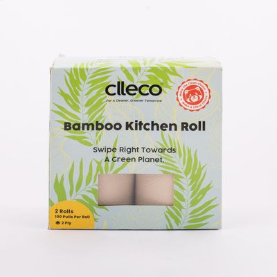 Clleco 2 Ply Kitchen Tissue, 100% Bamboo Tissue Paper 100 pulls Per Roll, Food Safe & Chemical Free, Soft and Highly Absorbent, Better alternative to Paper Tissue (Pack of 2 (4 rolls = 400 pulls)