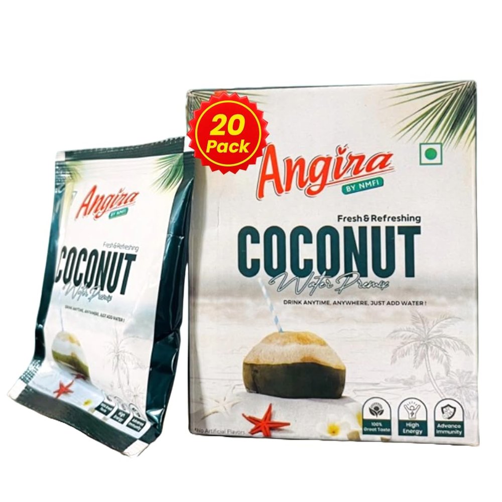 Angira- THE Angira Coconut Water Premix Powder Pack of 20 Sachets with Natural Electrolytes for an Instant Energy fix and easy Digestion, Nariyal Paani for Daily Hydration & Healthy Skin