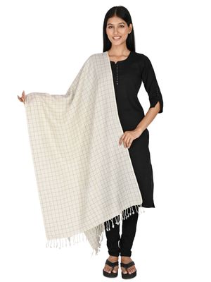 PANCHACHULI HANDLOOMS Handwoven Merino Wool Stole | Soft Lightweight Warm Wrap for Women | Elegant Natural Wool Shoulder Stole | Breathable Classic Style Accessory | Small Checks | White