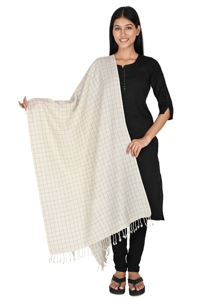 PANCHACHULI HANDLOOMS Handwoven Merino Wool Stole | Soft Lightweight Warm Wrap for Women | Elegant Natural Wool Shoulder Stole | Breathable Classic Style Accessory | Small Checks | White