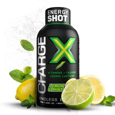 CHARGE X Energy Shot Lemon & Mint (Pack of 6) | 200mg Caffeine + Taurine + B-Vitamins | Instant Energy Booster | Sugar-Free Pre-Workout Health Supplement | 57ml Each