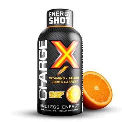 CHARGE X Energy Shot Orange Spark (Pack of 6) | 200mg Caffeine + Taurine + B-Vitamins | Sugar-Free Pre-Workout Booster | Instant Energy for Gym, Travel, Office | 57ml Each